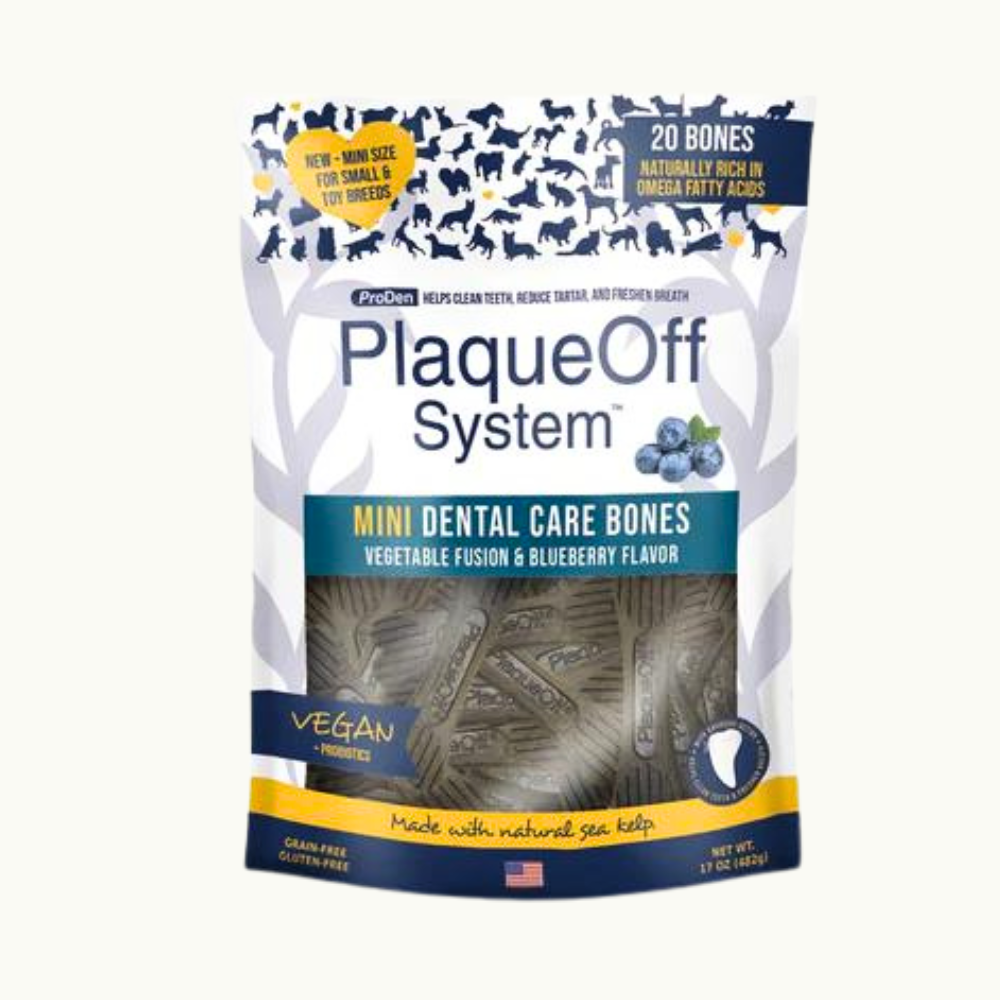 ProDen PlaqueOff Mini Dental Care Bones Vegetable Fusion & Blueberry Flavor Grain-Free Dog Treats 340g