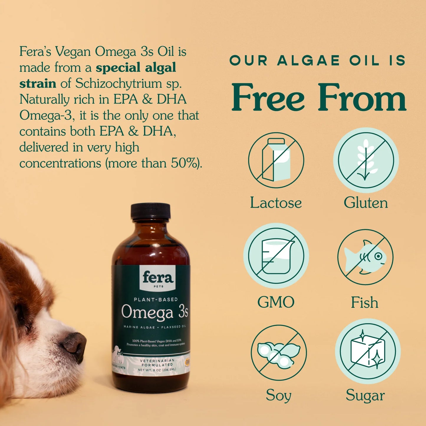 Fera Pets - Vegan Omega-3, 6, 9s Algae Oil for Dogs & Cats 8oz