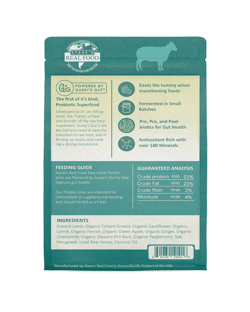 Steve's Real Food Freeze Dried Fermented Gut Health Treats - Lamb Protein Bites